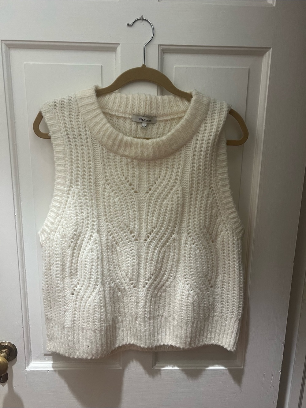 Madewell Cream Cable Knit Sleeveless Sweater Vest